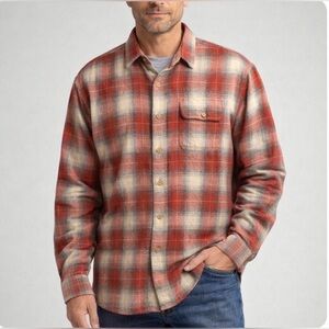 Orvis Rust Cream Cotton Flannel Plaid Long Sleeve Shirt Men’s Size M